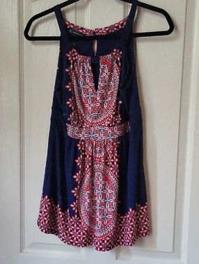 INC International Concepts Navy Tank Top with Red & White Print